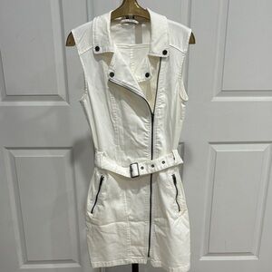 White Sleeveless Utility Zip-Up Dress